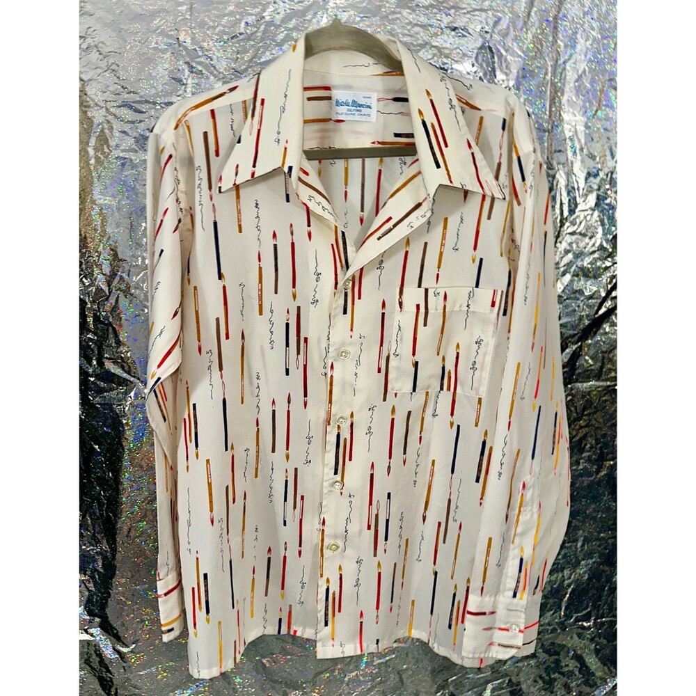 True Vintage 1970's Nicola Mancini Pleisure Shirt Art Paintbrushes Paint L